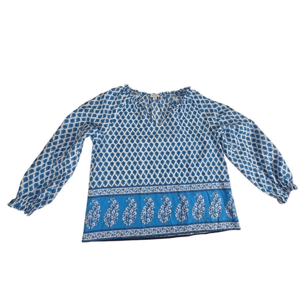 J. Crew Factory Blue Block Print Artist Top Sz Medium